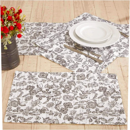 Piper Classics Gray Gables Floral Placemats, Set of 4 Table Mats, Botanical Print Farmhouse Vintage Country Cottage Kitchen Décor