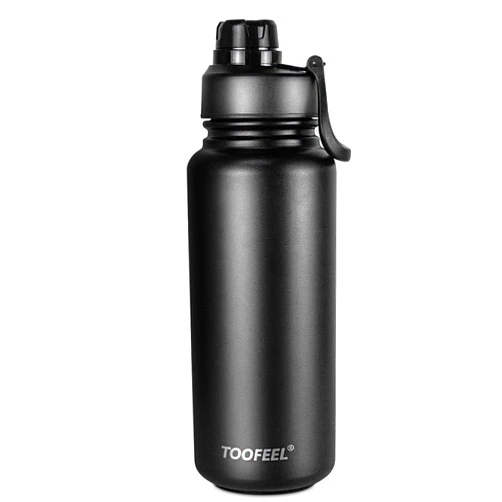 Toofeel 32 oz Insulated Water Bottle - Double Walled Stainless Steel Metal Water Bottle for Cold Hot Drink, Leak Proof, Chug Lid, Wide Mouth Thermal Cups for Men, Women & Kids Midnight Black