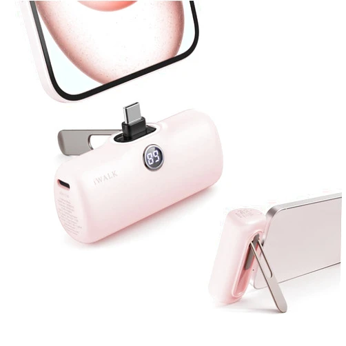 iWALK Samll Portable Charger Mini Power Bank for iPhone 15 : 20W PD Fast Charging USB-C Power Bank, LED Display, 5000mAh Battery Pack Compatible with iPhone 15 Plus,15 Pro,15 Pro Max,Samsung Pink