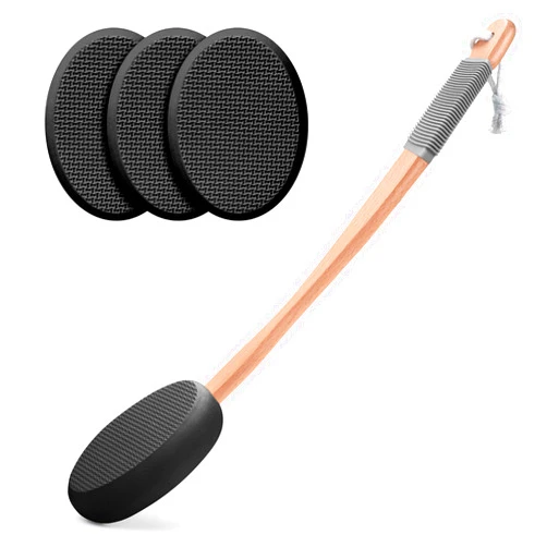 AmazerBath Lotion Applicator for Back, Feet, 4 Replaceable Pads with 1 Long Handled, Back Sunscreen Applicator for Elderly, Women, Apply Cream Medicine Skin Cream Moisturizer Sunscreen Tanner, Black