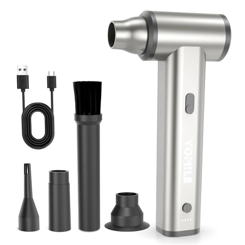 Yomile Electric air Duster - 250000RPM Brushless 3 Speeds Turbo Fan JetFan, 10000mAh Battery Compressed Air Duster Cordless Dust Blower Air Blower for Computer Keyboard,Outdoors,Car,Home (Silver, 250000RPM)