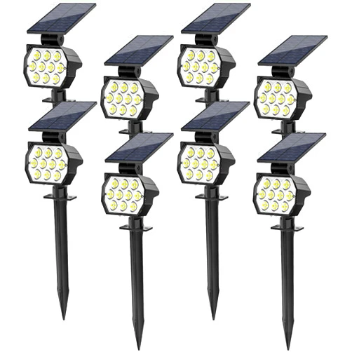 Flaow Solar Spot Lights Outdoor Waterproof IP67, 8 Pack - 50 LED Adjustable Solar Powered Landscape Spotlight with 3 Lighting Modes, Stake Light for Outside Yard Lawn Pathway Tree (Cool White)