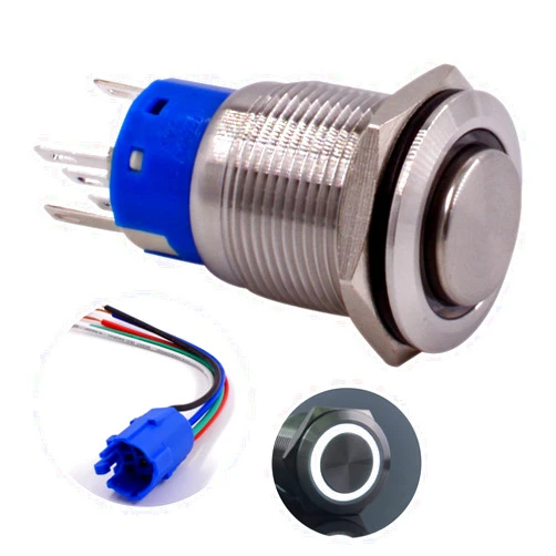 URTONE Momentary Push Button Switch, URTONE UR198, 1NO1NC Stainless Steel Shell with 24V White LED Ring Suitable for 19mm 3/4