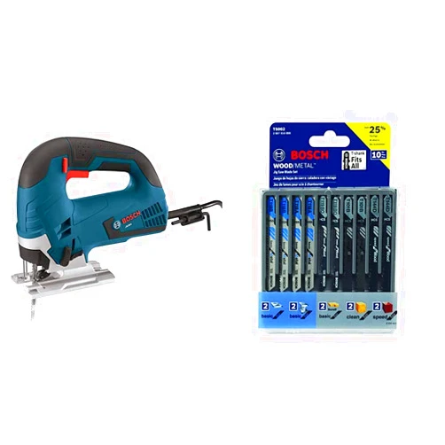 BOSCH 120-Volt Top-Handle Jigsaw Kit JS365 with Bosch 10-Piece Assorted T-Shank Jig Saw Blade Set T5002