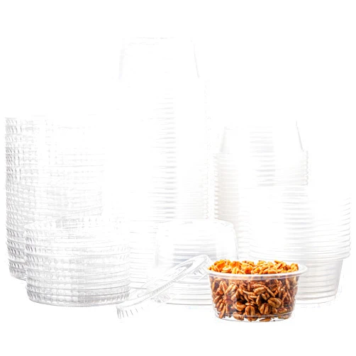 ESKAY PRODUCTS Plastic Portion Cups with Lids, Condiment Cup, Jello Shot, Souffle Portion, Sampling Cup 200 Cups/Lids (Clear, 2oz 200 Cups/Lids)