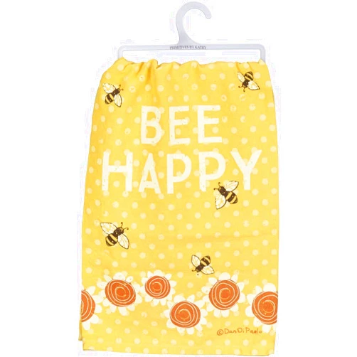 Primitives by Kathy 38310 Charming Kitchen Dish Towel, Bee Happy- Yellow