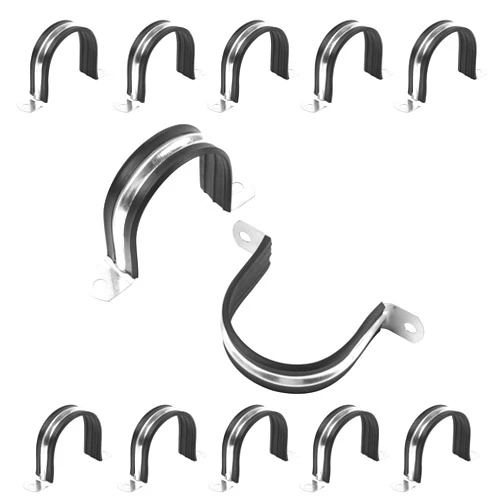 JDHGSHL 2 Inch Reinforced Rigid Pipe Strap, 2 Holes U Bracket Cable Clamp Hanger, Rubber Cushioned Insulated Clamp, Conduits Strap Clamps for Pipe Fixing on Various Surfaces, 10 PCS(50 mm)