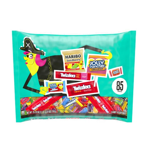 HERSHEY'S HARIBO, JOLLY RANCHER and TWIZZLERS Assorted Fruit Flavored, Halloween Candy Bag, 25.23 oz (85 Pieces)