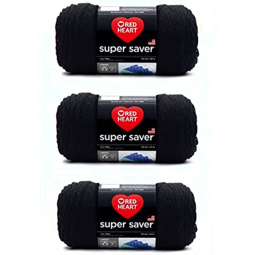 Red Heart Super Saver Black Yarn - 3 Pack of 198g/7oz - Acrylic - 4 Medium (Worsted) - 364 Yards - Knitting/Crochet