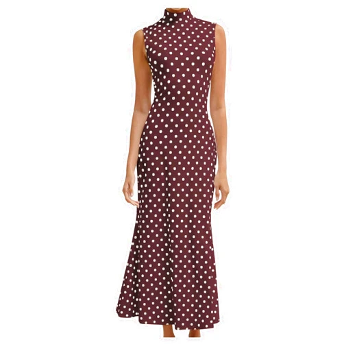Milumia Women's Polka Dots Maxi Tank Dress Vintage Mock Neck Sleeveless Elegant Long Dresses