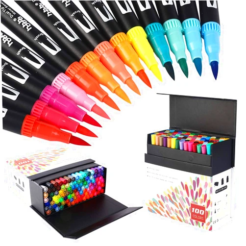 hhhouu 100 Colors Fine Tip Markers Dual Tip Brush Pens Art Markers Set for Adult Coloring Drawing Bullet Journals Planners Hand Lettering Calligraphy HO-100B