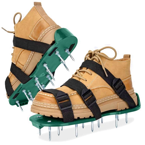 Generic Lawn Aerator Shoes with Adjustable Straps for Grass, Heavy Duty Spiked Aerating Sandals for Yard Patio Lawn Garden, Aerator Lawn Tool or Screed Shoes, One Size Fits All, Black Green Epoxy Shoes