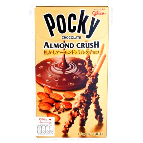 Glico Pocky, Biscuit Stick Coated Chocolate Almond Crush 41g X 4 Packs