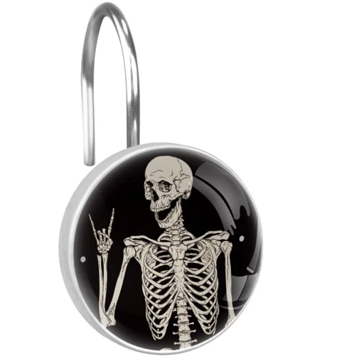 C.IOPMNU 12pcs Hallowen Skull Shower Curtain Hooks,Decoration Shower Curtain Rings Roller, Stainless Steel Round Shower Rings Hangers for Bathroom Curtains Rods