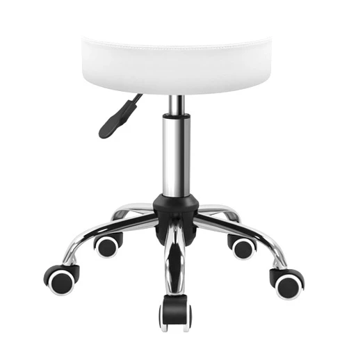 BFTOU PU Leather Swivel Stool with Wheel for Salon Work Home SPA Shop Height-Adjustable and Cost-Effective Rolling Stool Chair Small (White)