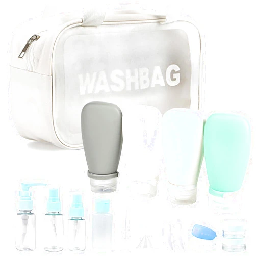 DingCo 18 Pc Travel Set: Leak-Proof, TSA Approved Bottles, Toiletry Bag, Funnel, Toothbrush Cover