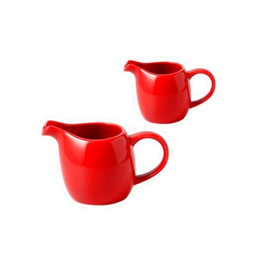 Sizikato 2pcs Pure Red Porcelain Mini Creamer Pitchers with Handle, 1.5 Ounces and 3 Ounces