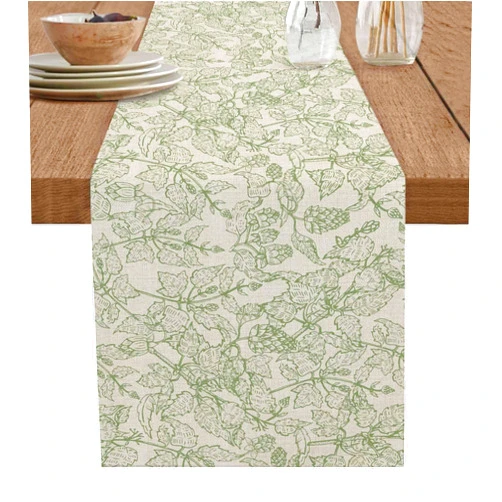 PIEPLE Green Flower Leaf Table Runner-Cotton Linen- 72 Inch Holiday Dresser Scarves, Vintage Farmhouse Botanical Tablerunner for Kitchen Coffee/Dining Bedroom Home Living Room Dinner Scarf Décor 18x72