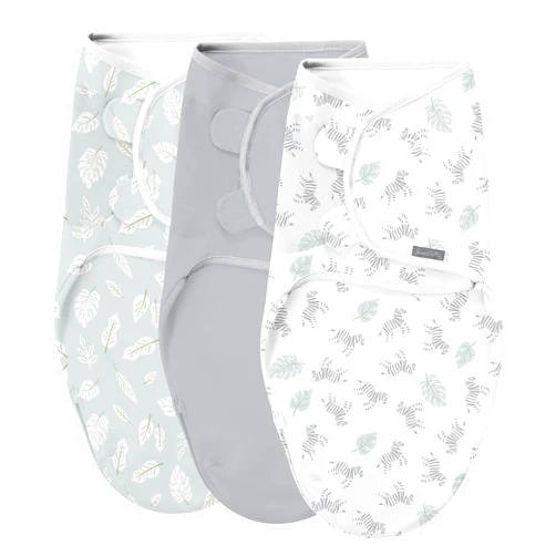 SwaddleMe by Ingenuity Original Swaddle with Easy-Change, Best-Selling Swaddle Brand, 100% Cotton, Improves Sleep & Calms Startle Reflex, 0-3 Months, 3-Pack - Zebra Botanical