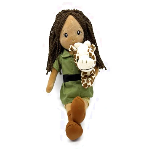 The Petting Zoo, Zookeeper Doll with Giraffe Stuffed Animal, Gifts for Girls, Rag Doll with Giraffe Plush Toy, 17 inches (Dark Skin)