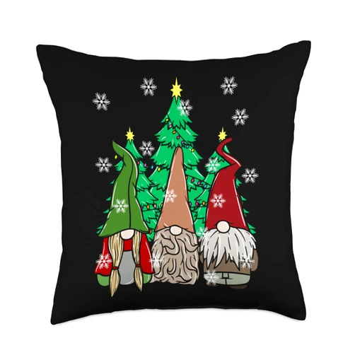 Cute Three Nordic Gnomes Graphics Three Nordic Gnomes Swedish Cute Elves Christmas Throw Pillow, 18x18, Multicolor