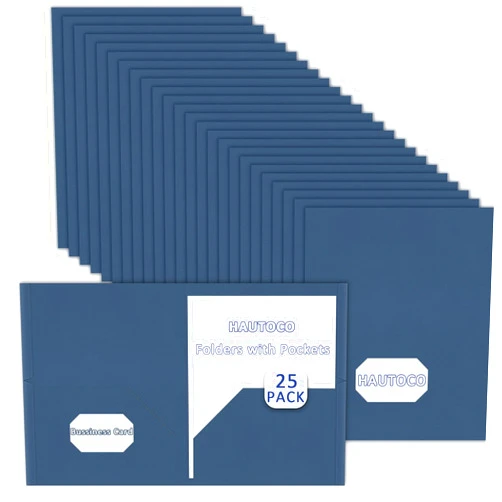 HAUTOCO Folders with Pockets, 25 Pack 2 Pocket Folders Fit Letter Size, File Folder with Pockets for School Office Home Bussiness, Double Sided Textured Paper, Dark Blue