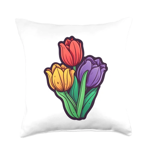 PBW Apparel Eternal Beauty: Embracing The Loveliness of Tulip Flowers Throw Pillow, 18x18, Multicolor