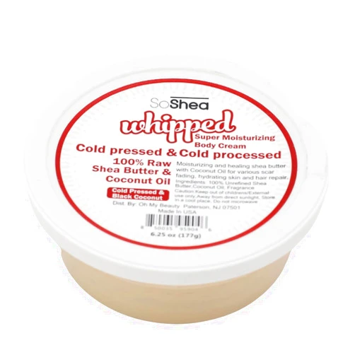 SoShea Whipped Shea Butter (Black Coconut) - Nourishes, Moisturizes & Renews | 100% African Pure Shea Butter | No Dyes & Parabens | Vegan | 6.25oz / 177g