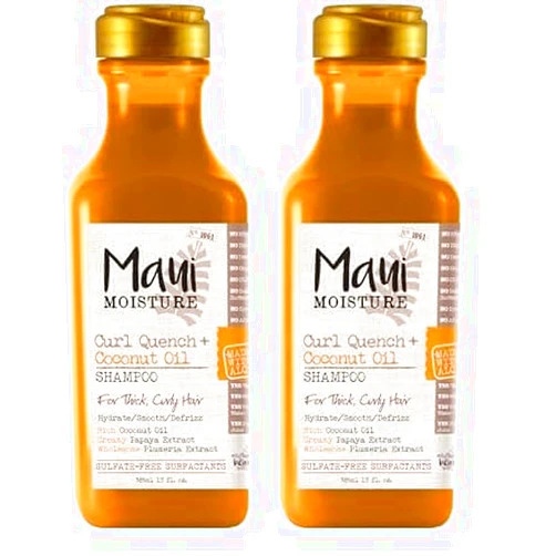 Maui Moisture Curl Quench + Coconut Oil Curl-Defining Anti-Frizz Shampoo to Hydrate and Detangle Tight Curly Hair, Softening Shampoo, Vegan, Silicone & Paraben-Free, 13 fl oz (Pack of 2)