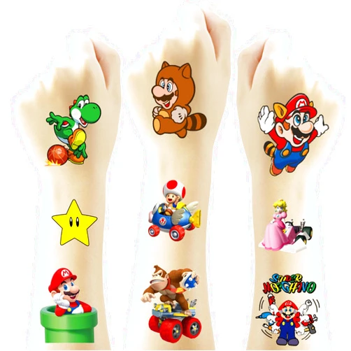 OYZX 20Pcs Mario Temporary Tattoos for Kids, Cool Game Mario Birthday Party Favors, Cute Cartoon Super Mario Decoration Sticker Gifts for Girl Boys Home Activity Class Prizes Carnival Christmas Rewards