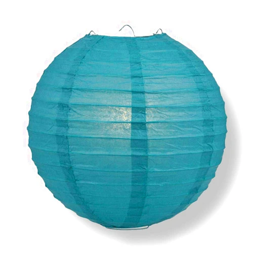 Quasimoon PaperLanternStore.com 24 Inch Tahiti Teal Round Paper Lantern, Even Ribbing, Hanging Decoration