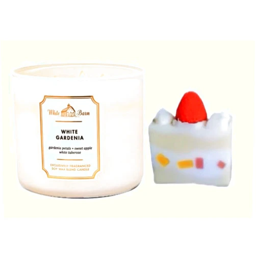 Generic White Gardenia - White Barn Bath/Body Work- 3-Wick Scented Candle 14.5 OZ Burns 25-45 Hours with Strawberry Cake Soap Natural