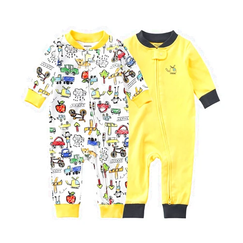 SUYEORLI Baby 2 Pack Footless Pajamas Romper Cotton Long Sleeve 2 Way Zipper Printing Embroidery Jumpsuit Sleep and Play