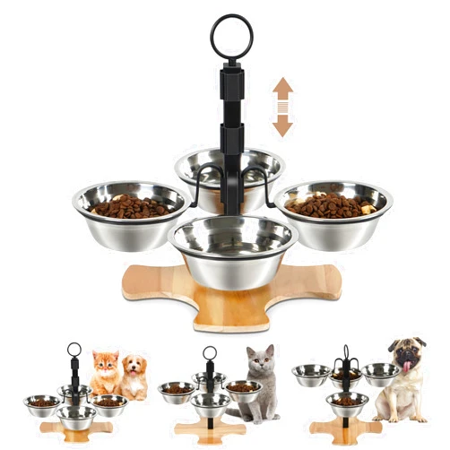CILXGQLN Cat Food Bowl Dog Bowls Elevated Cat Bowls, 3 Adjustable Heights Raised Cat Bowl for Indoor Cats Small Dogs with 5 Stainless Steel Bowls, Raised Dog Bowls Cat Feeder Pet Food and Water Bowls