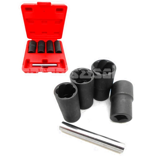 Toonets 5 Pc Twist Socket Set 4 Damaged Worn Lug Nut and Lock Remover 17,19, 21mm, 22mm