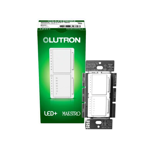 Lutron Maestro LED+ Dual Dimmer and Timer Switch | 75-Watt LED Bulbs/2.5A Fans, Single-Pole | MACL-L3T251-WH | White