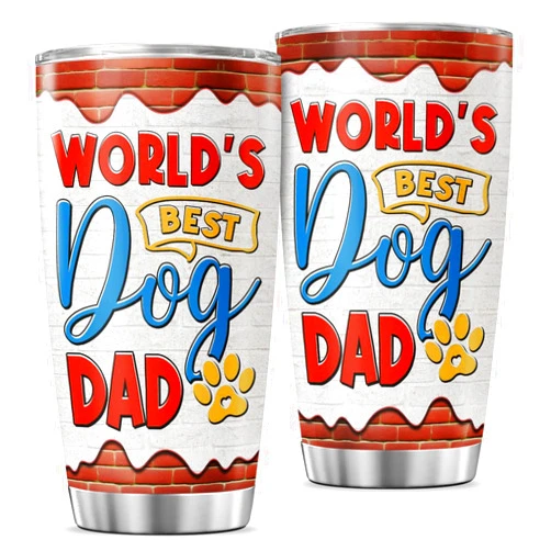 JENOIS Dog Dad Gift 20oz Insulated Tumbler, World's Best Design with Paw Print, Stainless Steel Travel Mug for Pet Lovers, Father's Day, Birthday, or Appreciation Present