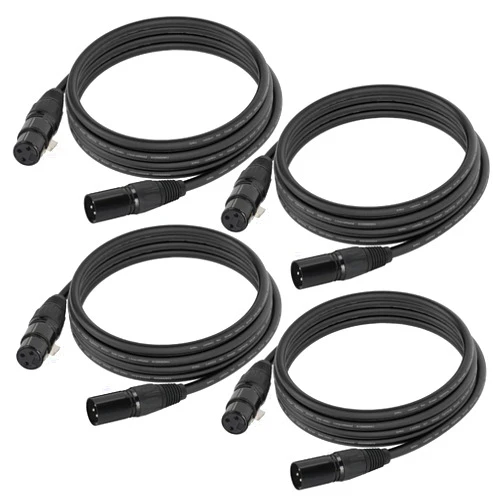 Gruolin 10ft DMX Cable, 4 Pack 3m DMX Light Cables DMX Wires, 3-Pin XLR Male to Female Stage Signal Cable with Metal Connectors for DMX512 Stage & DJ Lighting fixtures
