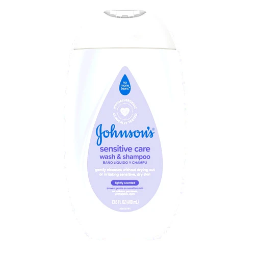 Johnson's Baby Johnson's Sensitive Care Baby Body Wash & Shampoo, Daily Moisturizing 2-in-1 Baby Wash & Shampoo to Gently Cleanse Dry, Sensitive Skin, Lightly Scented, Tear-Free, Hypoallergenic, 13.6 fl. oz