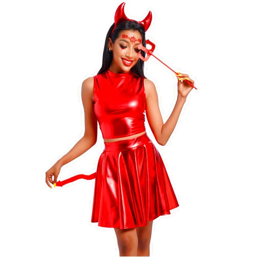 ODIZLI Women Halloween Angle Devil Costume Outfit Wings Halo Headband Wand Devil Horn Pitchfork Tail Cosplay Set