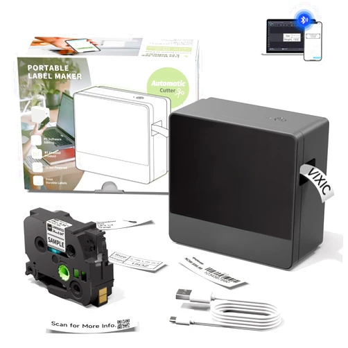 Vixic Label Maker Machine, P780BT Portable Label Printer Rechargeable Labeler With Bluetooth & PC Connectable On BZ-Tape Up To 1