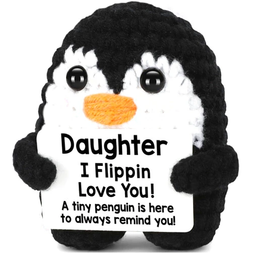 CryCarrot Daughter Gifts from Mom Dad, Mini Handmade Crochet Penguin Christmas Birthday Gift for Daughter Teens, Funny I Love You Emotional Gifts for Year Old Girl Kid Daughter Adult Teen Christmas Stuffers