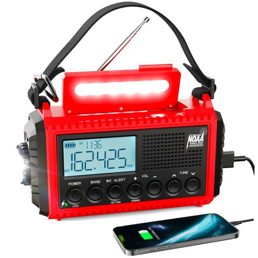 Raynic Emergency Radio, 5000mAh/18500mWh Weather Radio, Solar Hand Crank Emergency Radio with AM/FM/SW/NOAA, Cell Phone Charger, Headphone Jack, Flashlight, Type-C Charging and SOS Siren for Hurricane