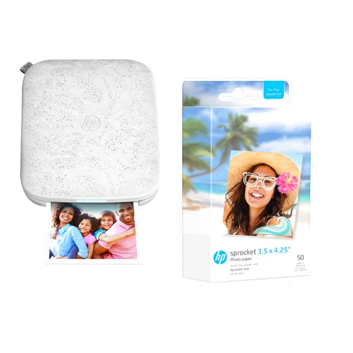 HP Sprocket 3x4 Instant Photo Printer – Wirelessly Print 3.5x4.25” Photos on Zink Paper Sprocket 3.5 x 4.25” Zink Sticky-Backed Photo Paper (50 Pack) Compatible w Sprocket 3x4 Photo Printer