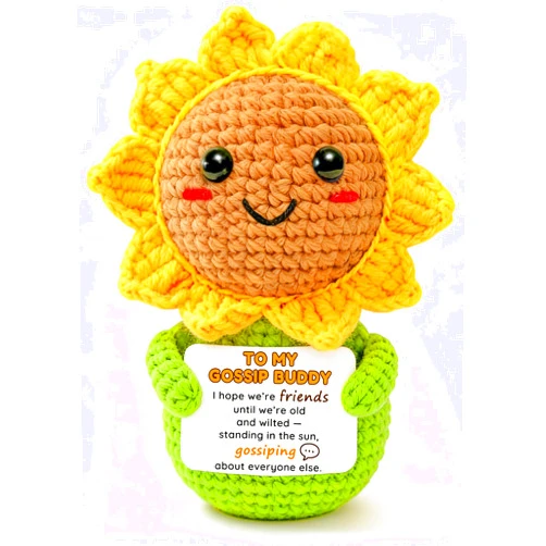 Krinisou Funny Friendship Gift for Women – Crochet Sunflower “to My Gossip Buddy”, Cute Birthday Gift for Best Friend or Bestie, Sweet Long-Distance Present