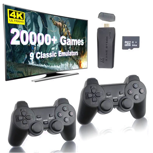 LINIREAU Wireless Retro Game Console, Retro Game Stick with Built-in 9 Emulators, 20,000+ Games, 4k Hdmi Output, and 2.4GHz Wireless Controller, Plug and Retro Play Video Games for Tv (64GB)
