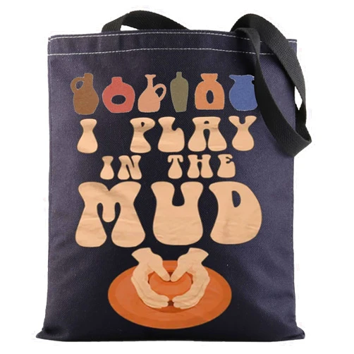G2TUP Pottery Canvas Tote Bag - Ceramic Artist Gifts 'I Play In The Mud' Shoulder Bag For Pottery Lover