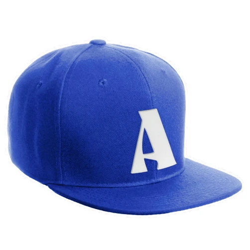 Daxton Classic Snapback Hat 3D Capital Alphabet Letters Flat Bill Visor Cap, Royal Hat White Letter A