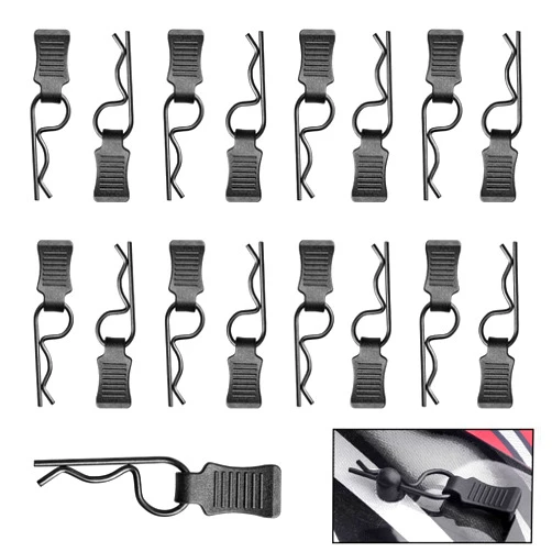 Hobbypark 50 Pieces HobbyPark Universal RC Body Clips with Pull Tabs Car Clips R Clips for All 1/10 1/12 Scale Redcat HPI Himoto HSP Exceed RC Car Parts Truck Buggy Shell Replacement,Black