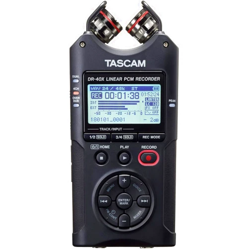 TASCAM DR-40X 4-Track Portable Handheld Field Recorder — 2 XLR/TRS Inputs, USB Audio Interface, Dual Adjustable Microphones for Stereo Recording of Music, Audio for Video and Podcasting